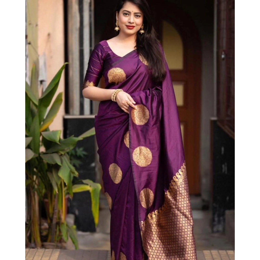 Women'S Silk Printed Saree With Unstitched Blouse 5.5Mtr (Wine