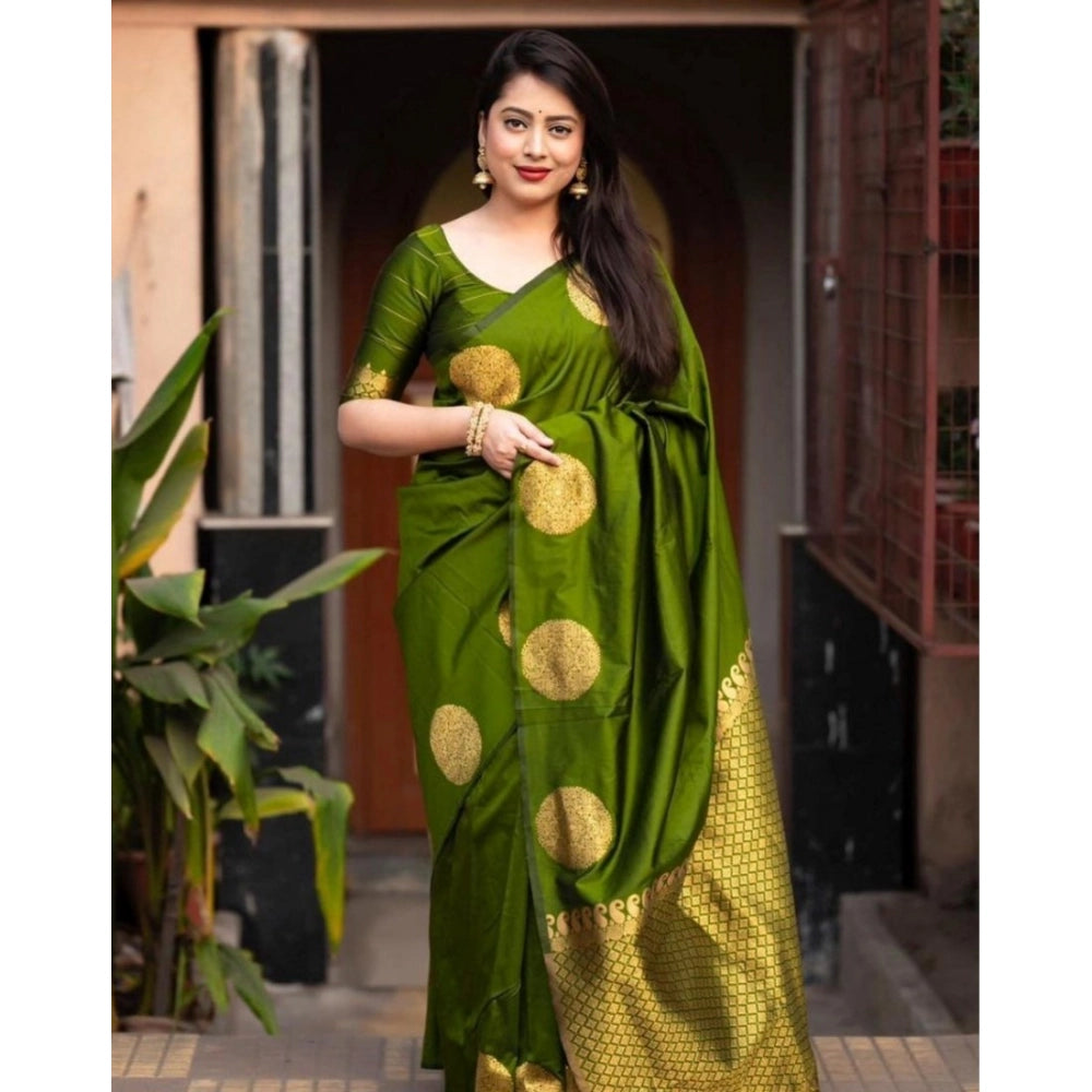 Women'S Silk Printed Saree With Unstitched Blouse 5.5Mtr (Gree