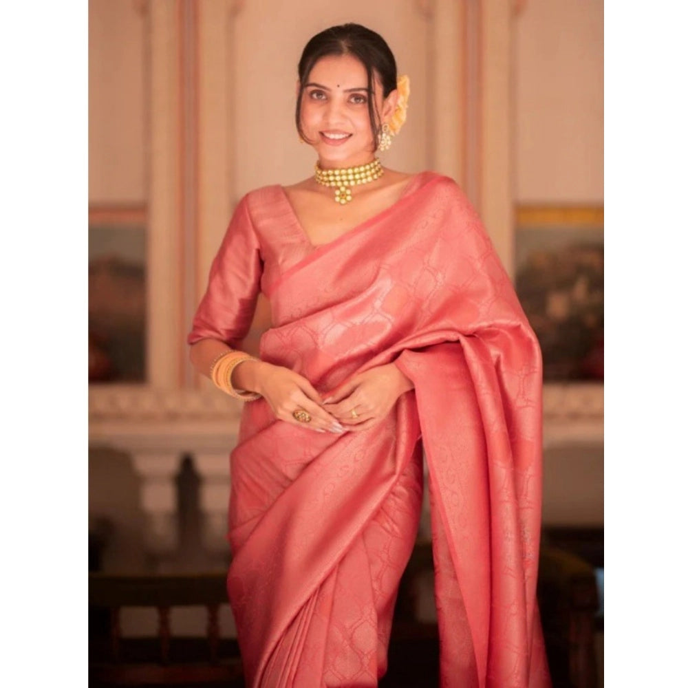 Women'S Silk Printed Saree With Unstitched Blouse 5.5Mtr (Pink