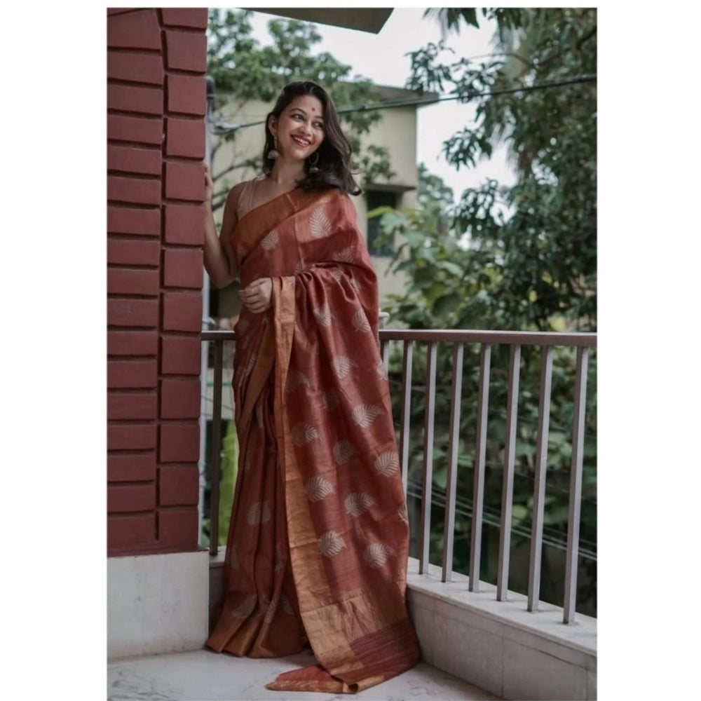 Women'S Silk Printed Saree With Unstitched Blouse 5.5Mtr (Maro
