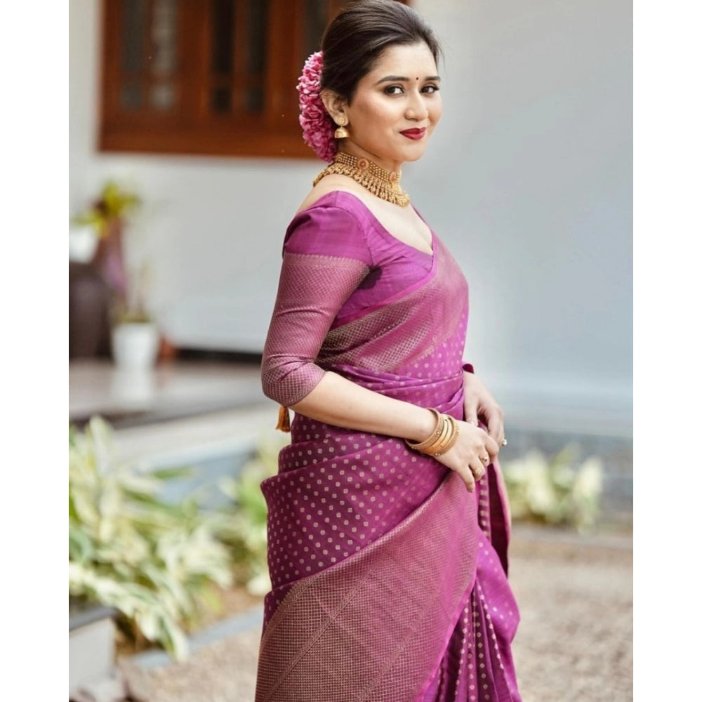 Women'S Silk Printed Saree With Unstitched Blouse 5.5Mtr (Purp