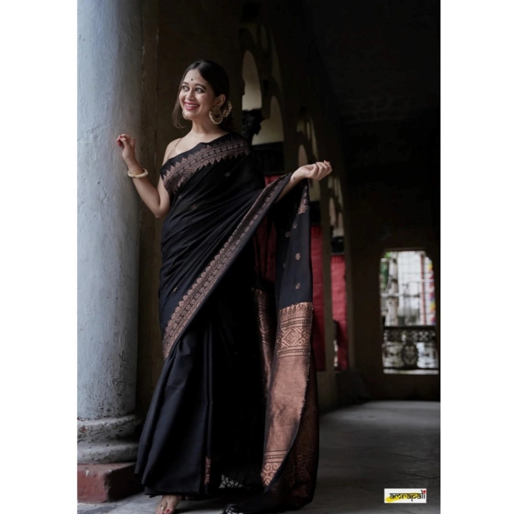 Women'S Silk Printed Saree With Unstitched Blouse 5.5Mtr (Blac