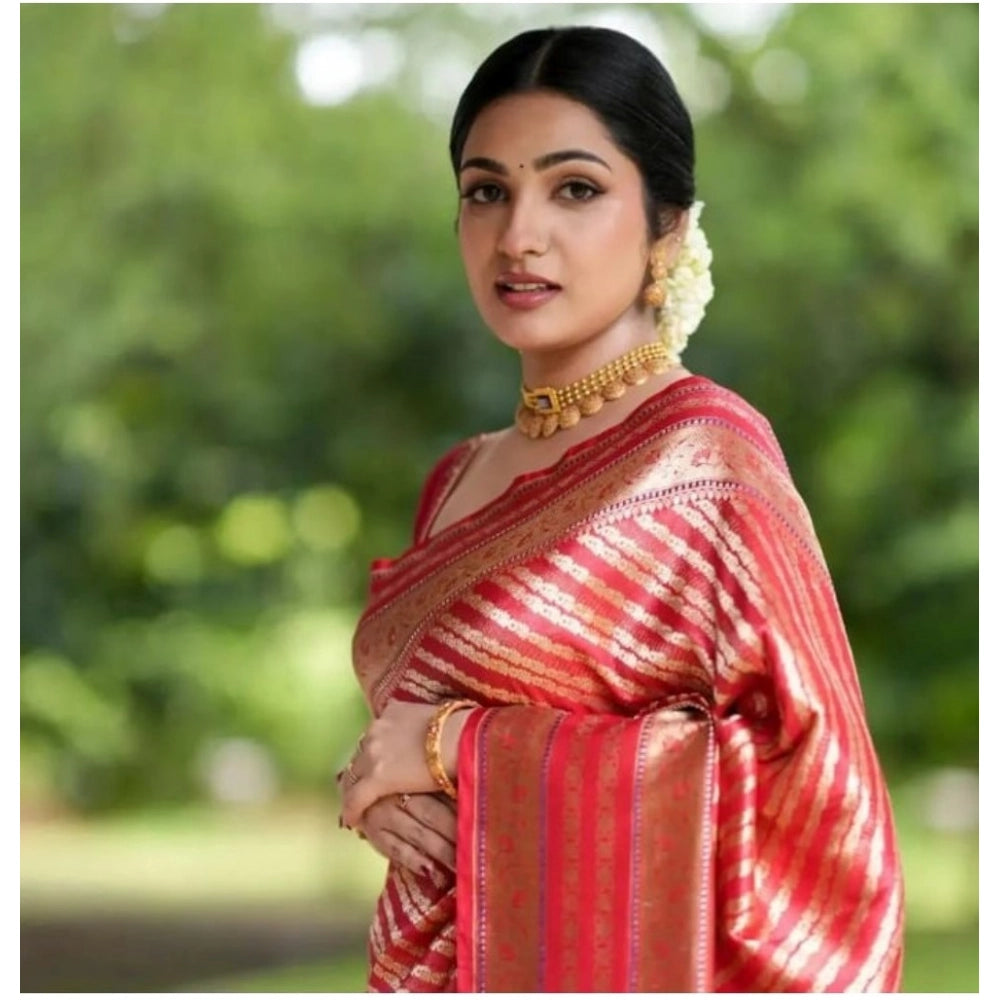 Women'S Silk Printed Saree With Unstitched Blouse 5.5Mtr (Pink