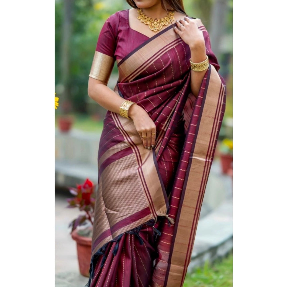 Women'S Silk Printed Saree With Unstitched Blouse 5.5Mtr (Maro