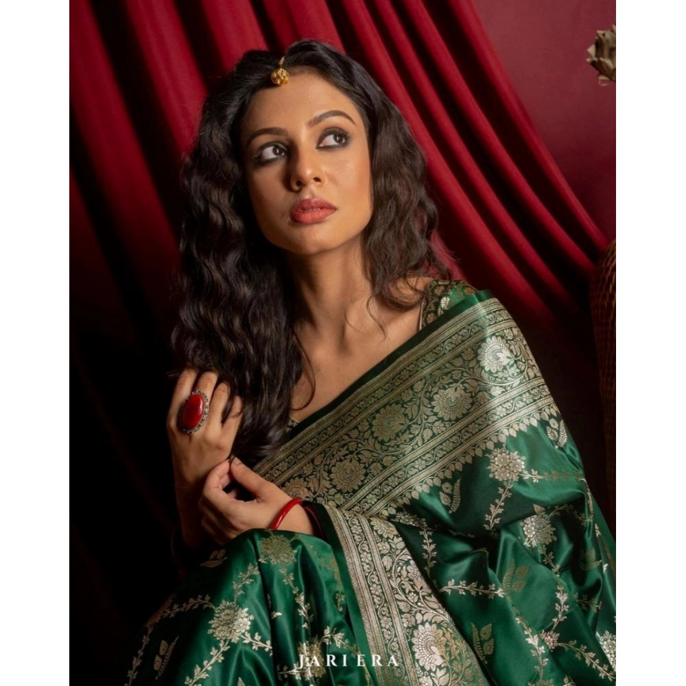 Women'S Silk Printed Saree With Unstitched Blouse 5.5Mtr (Dark