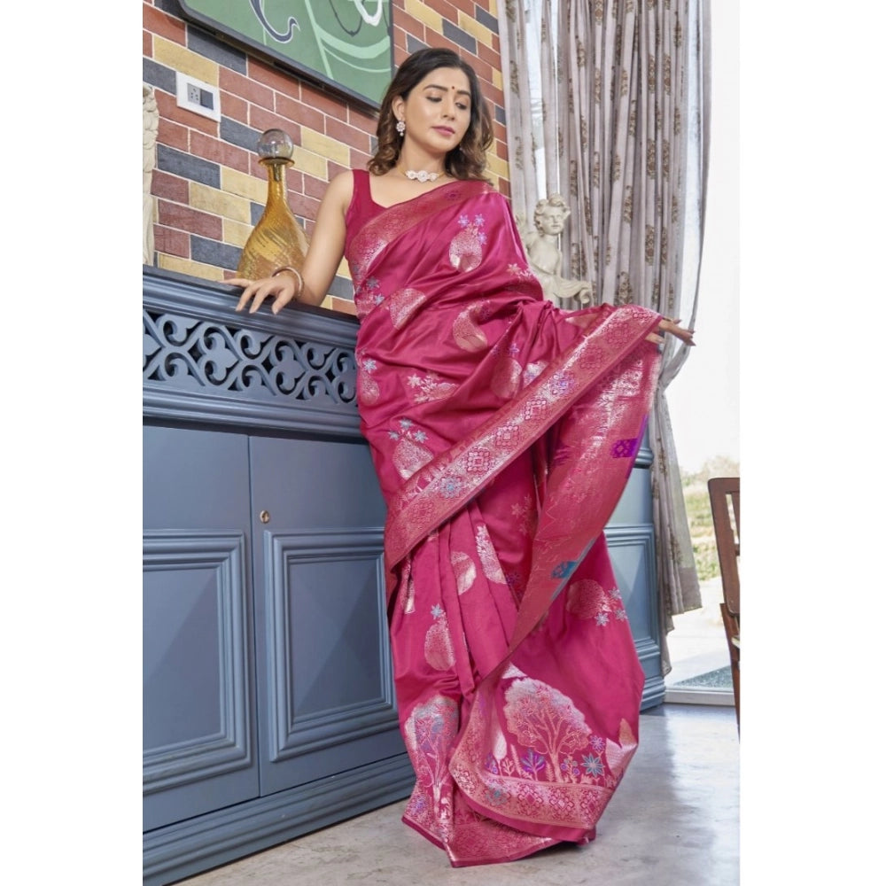 Women'S Silk Printed Saree With Unstitched Blouse 5.5Mtr (Rani