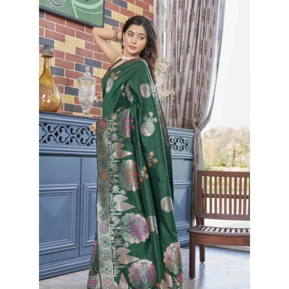Women'S Silk Printed Saree With Unstitched Blouse 5.5Mtr (Gree