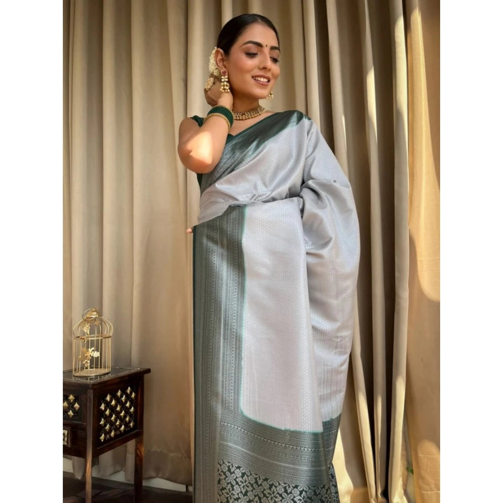 Women'S Silk Printed Saree With Unstitched Blouse 5.5Mtr (Grey