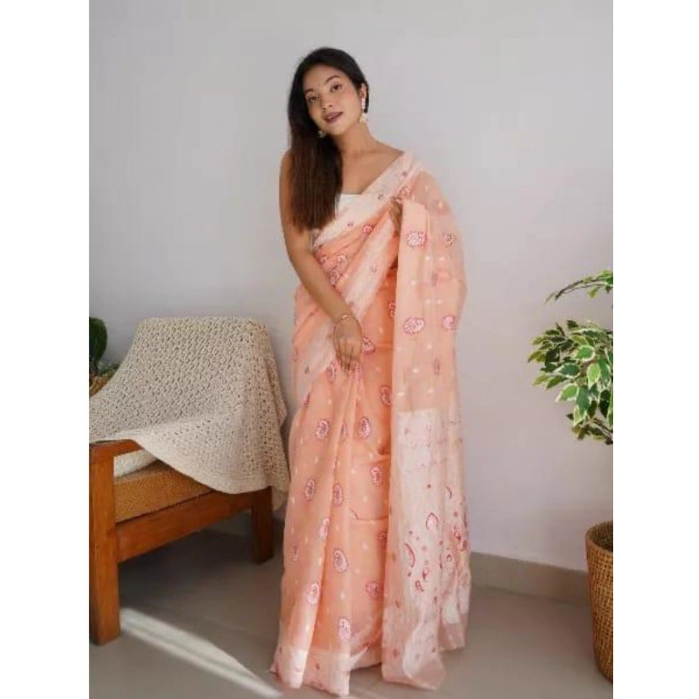 Women'S Cotton Printed Saree With Unstitched Blouse 5.5Mtr (Pe
