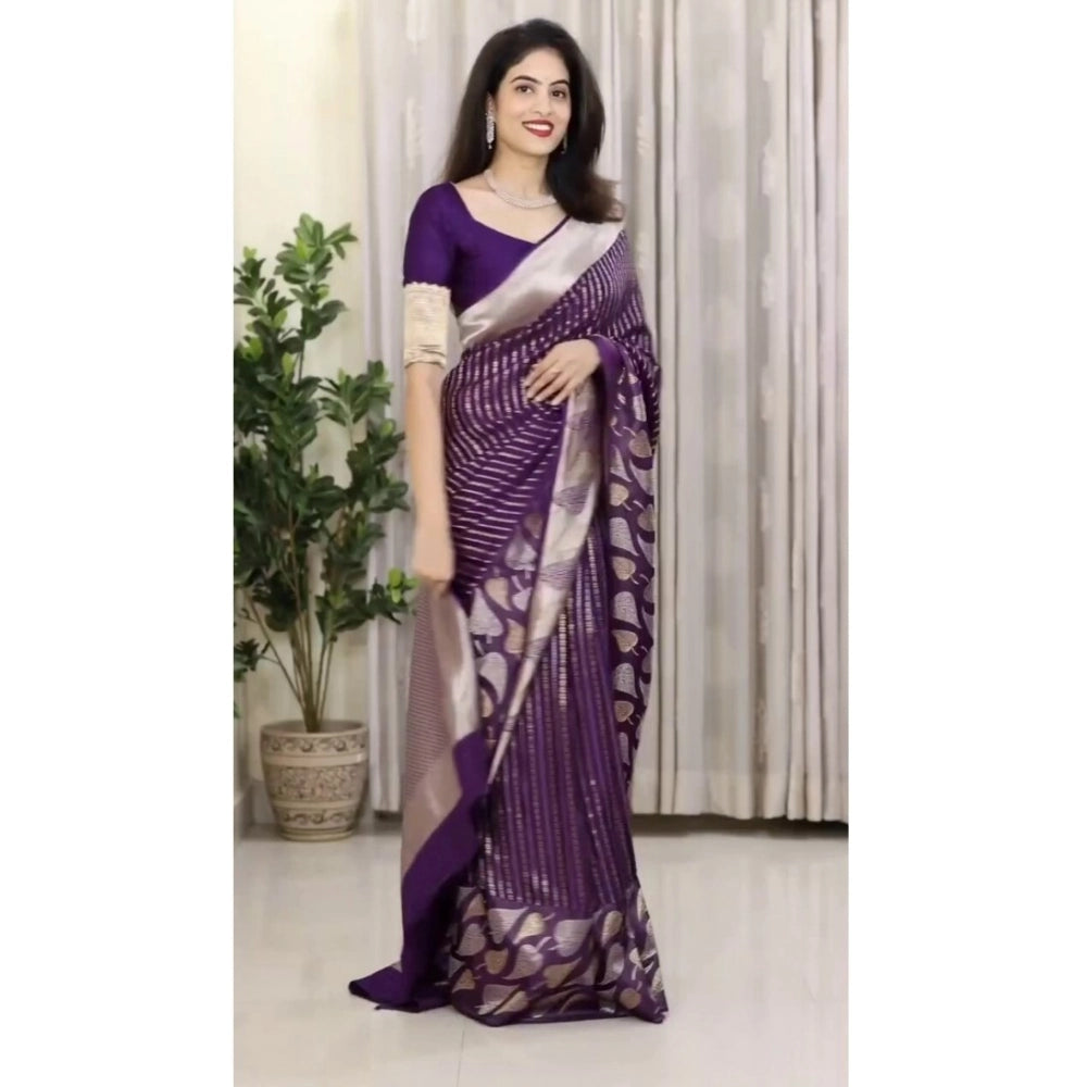 Women'S Silk Printed Saree With Unstitched Blouse 5.5Mtr (Purp