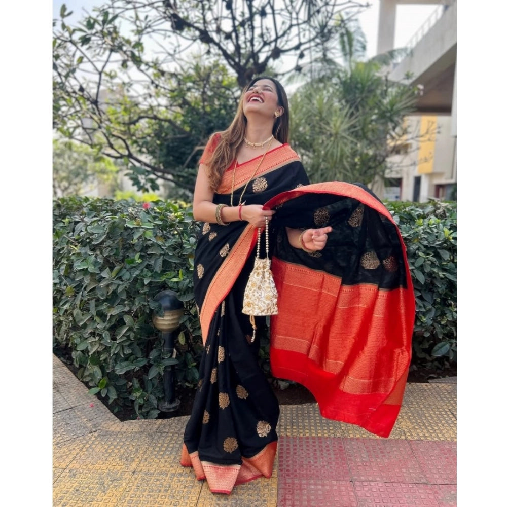 Women'S Silk Printed Saree With Unstitched Blouse 5.5Mtr (Blac
