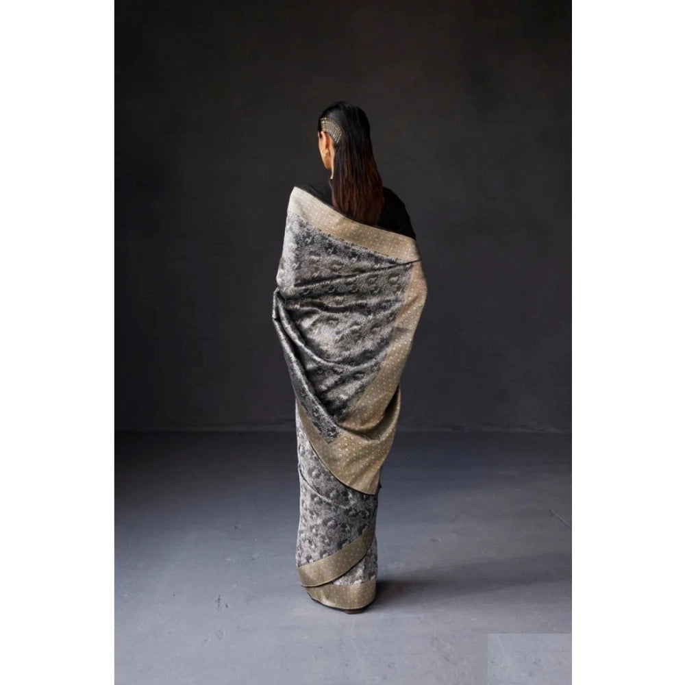 Women'S Silk Printed Saree With Unstitched Blouse 5.5Mtr (Grey