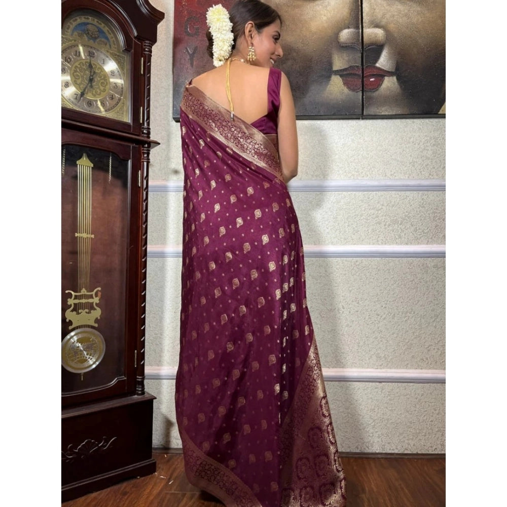Women'S Silk Printed Saree With Unstitched Blouse 5.5Mtr (Wine