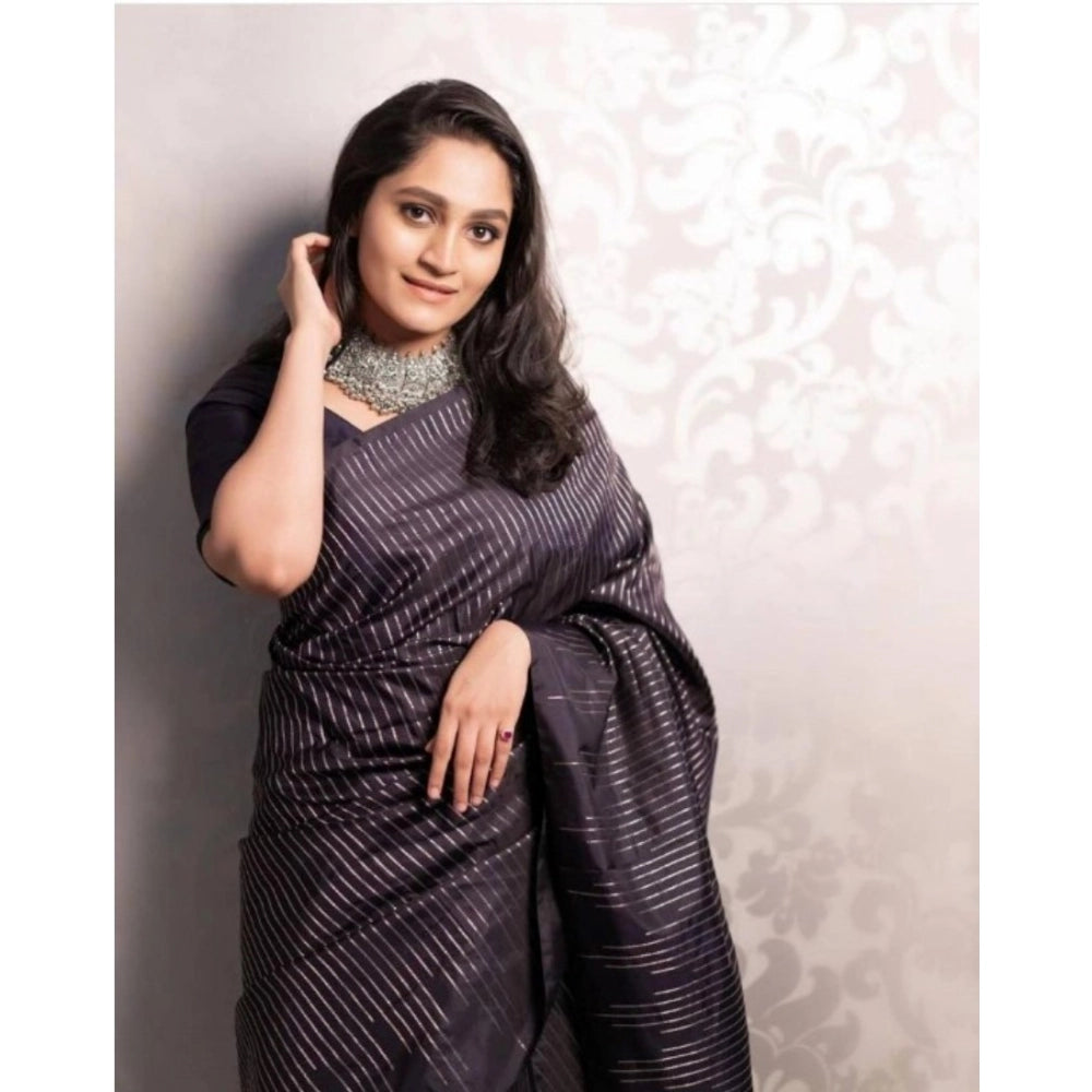 Women'S Silk Printed Saree With Unstitched Blouse 5.5Mtr (Blac