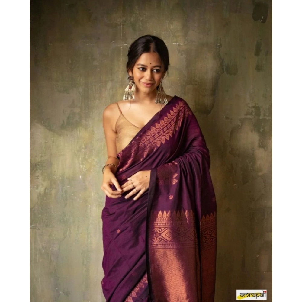 Women'S Silk Printed Saree With Unstitched Blouse 5.5Mtr (Wine