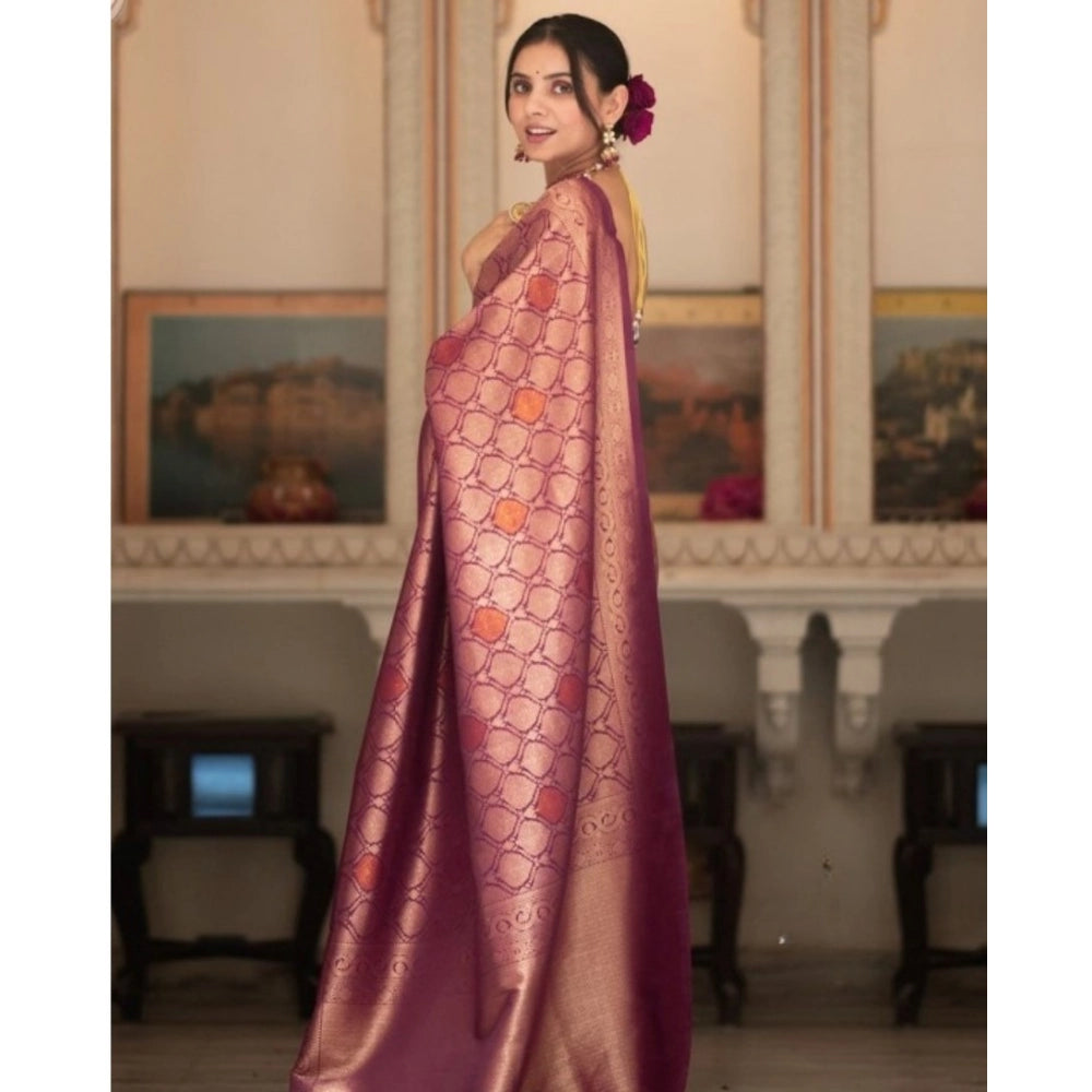 Women'S Silk Printed Saree With Unstitched Blouse 5.5Mtr (Wine
