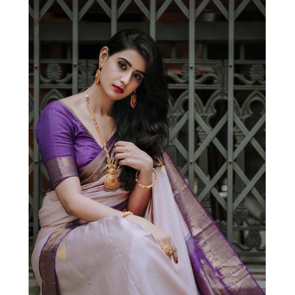 Women'S Silk Printed Saree With Unstitched Blouse 5.5Mtr (Purp