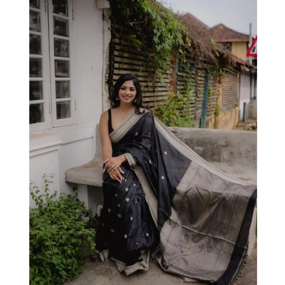Women'S Silk Printed Saree With Unstitched Blouse 5.5Mtr (Blac
