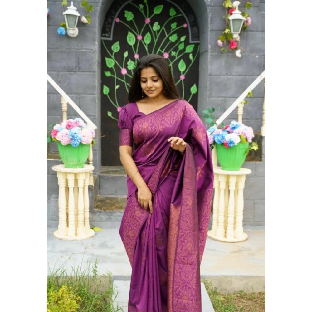 Women'S Silk Printed Saree With Unstitched Blouse 5.5Mtr (Purp