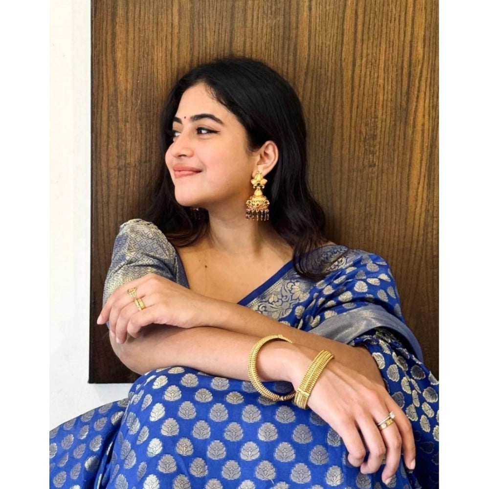 Women'S Silk Printed Saree With Unstitched Blouse 5.5Mtr (Roya