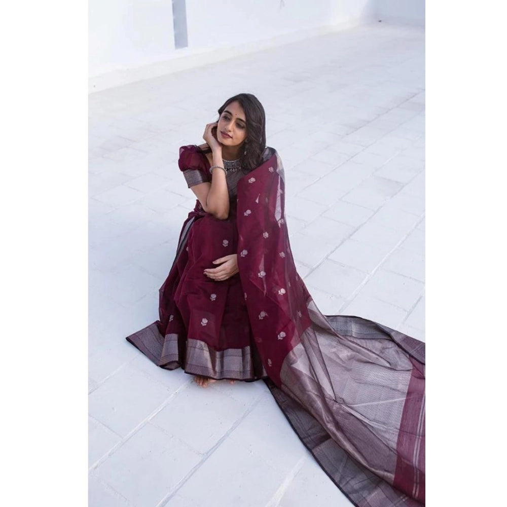 Women'S Cotton Printed Saree With Unstitched Blouse 5.5Mtr (Ma