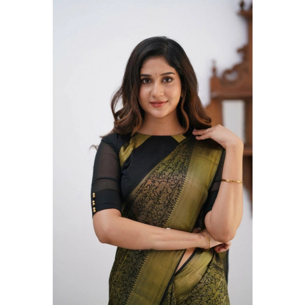 Women'S Silk Printed Saree With Unstitched Blouse 5.5Mtr (Blac