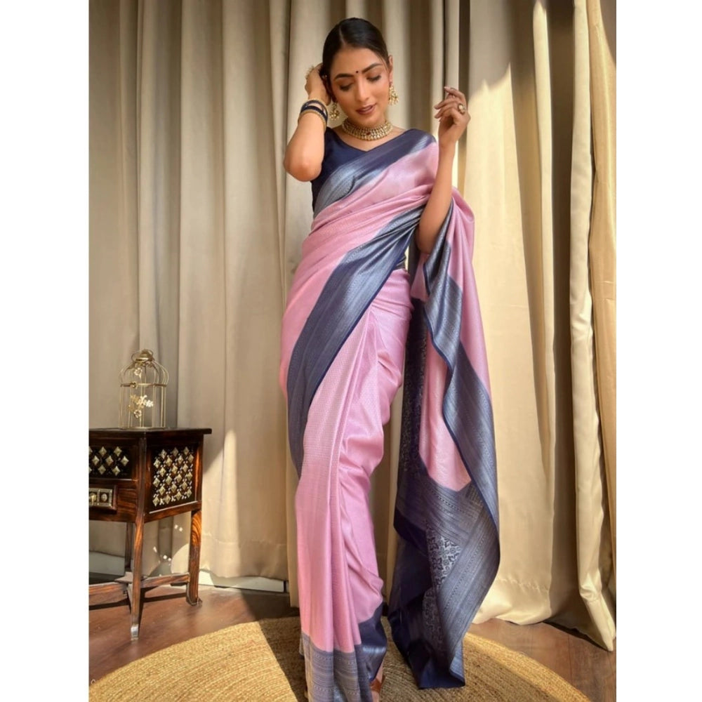 Women'S Silk Printed Saree With Unstitched Blouse 5.5Mtr (Pink