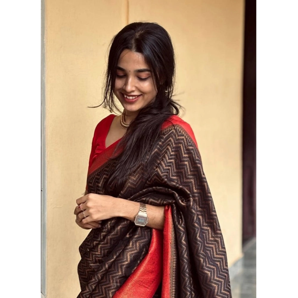 Women'S Silk Printed Saree With Unstitched Blouse 5.5Mtr (Brow