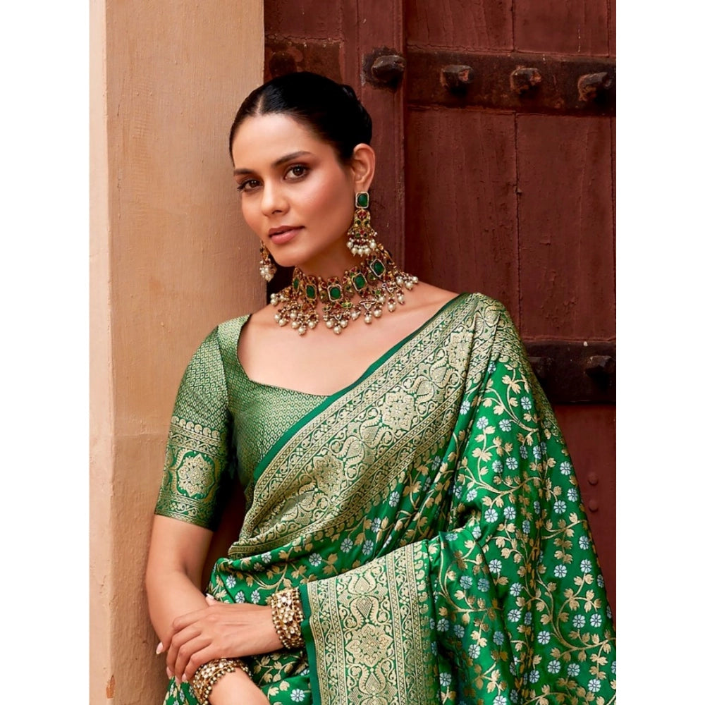 Women'S Silk Printed Saree With Unstitched Blouse 5.5Mtr (Gree