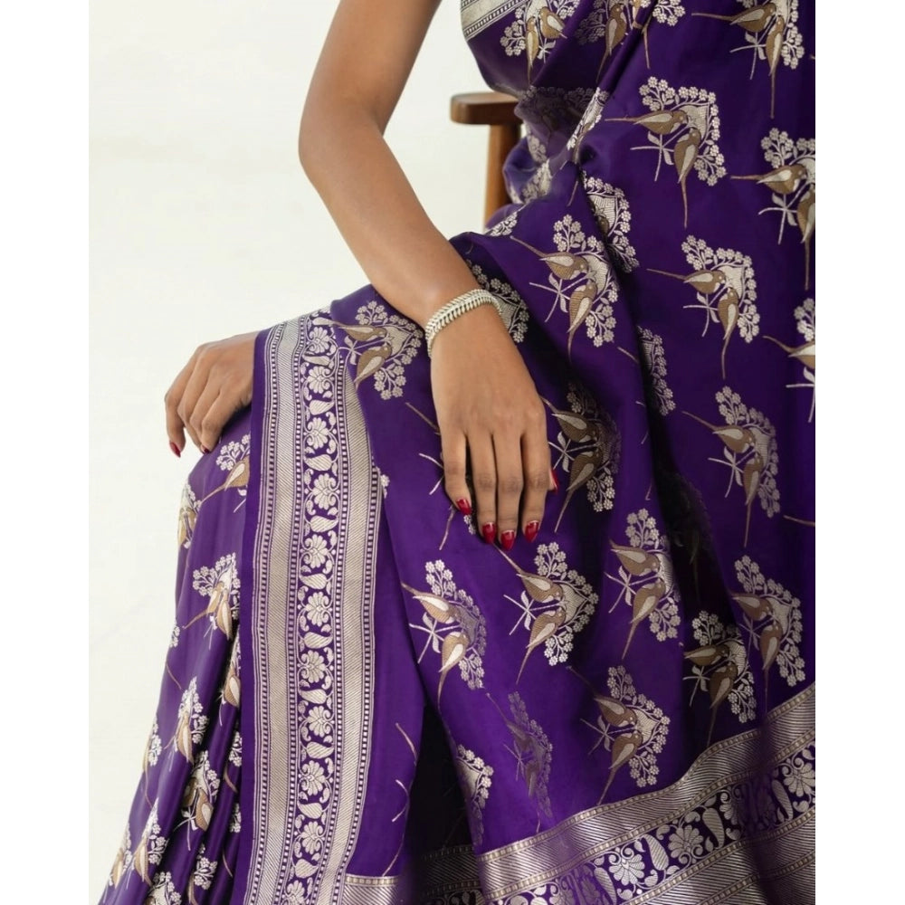 Women'S Silk Printed Saree With Unstitched Blouse 5.5Mtr (Purp