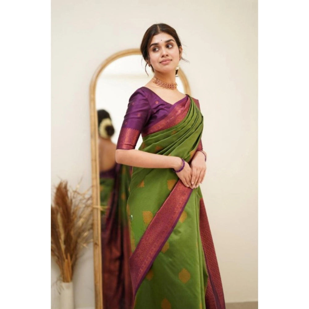Women'S Silk Printed Saree With Unstitched Blouse 5.5Mtr (Gree