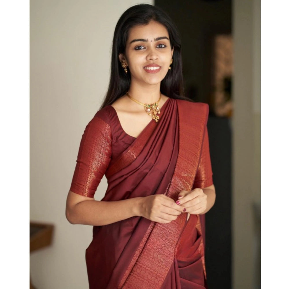 Women'S Silk Printed Saree With Unstitched Blouse 5.5Mtr (Maro
