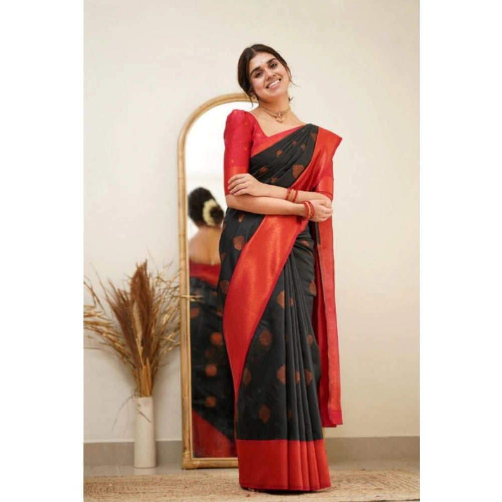 Women'S Silk Printed Saree With Unstitched Blouse 5.5Mtr (Blac