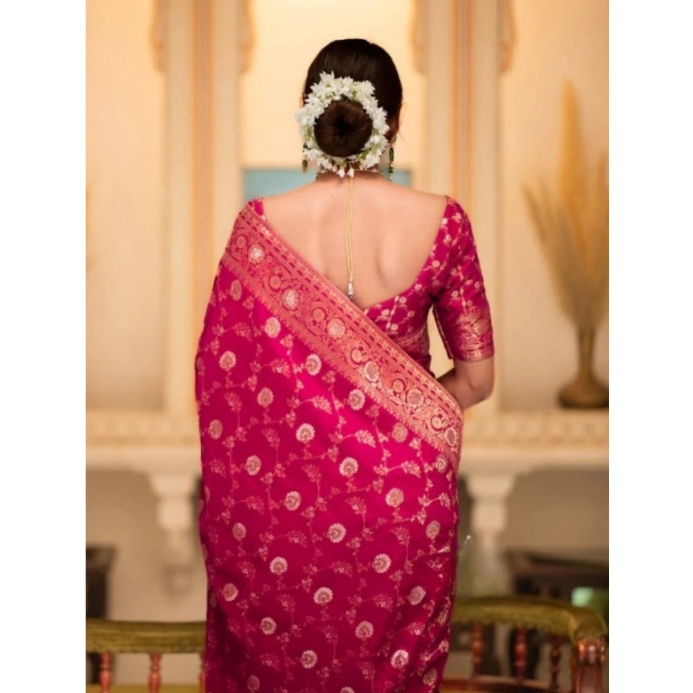 Women'S Silk Printed Saree With Unstitched Blouse 5.5Mtr (Rani