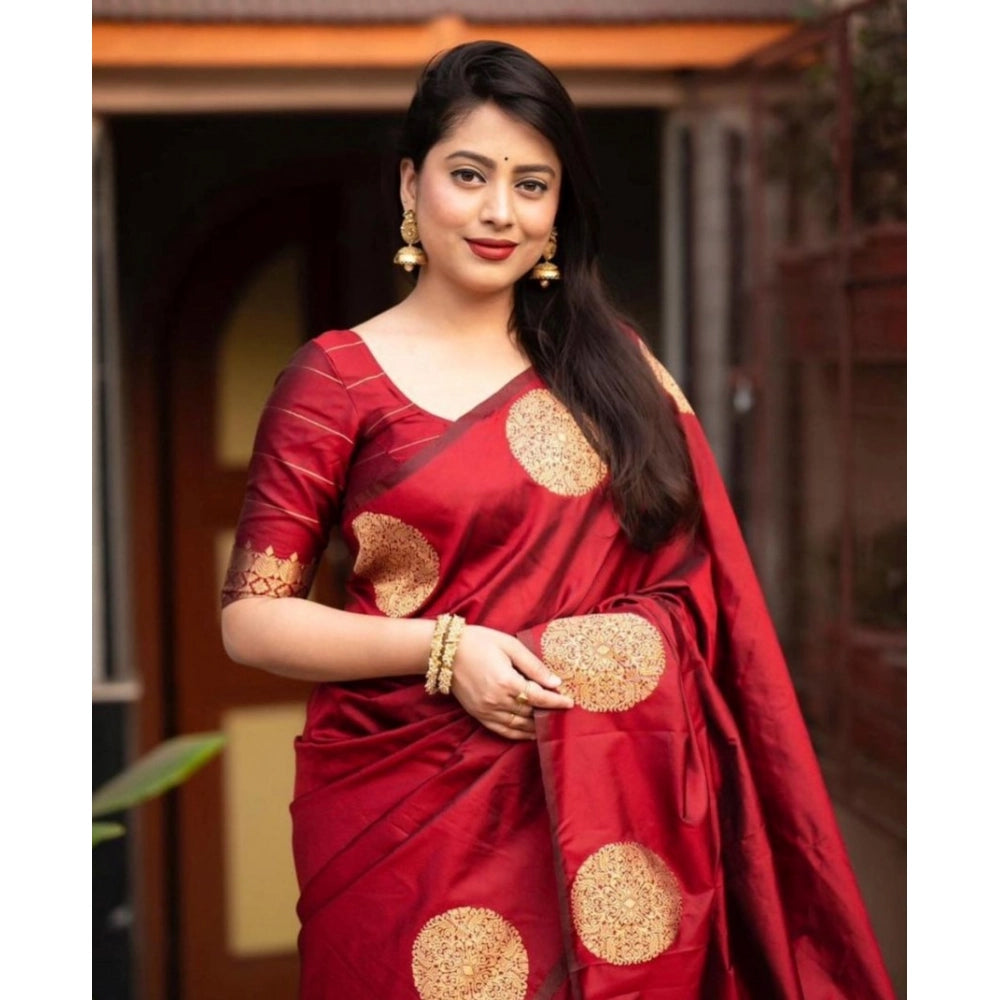 Women'S Silk Printed Saree With Unstitched Blouse 5.5Mtr (Red)