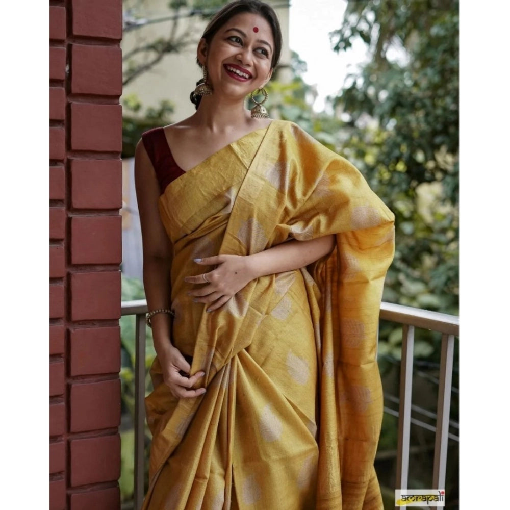 Women'S Silk Printed Saree With Unstitched Blouse 5.5Mtr (Yell