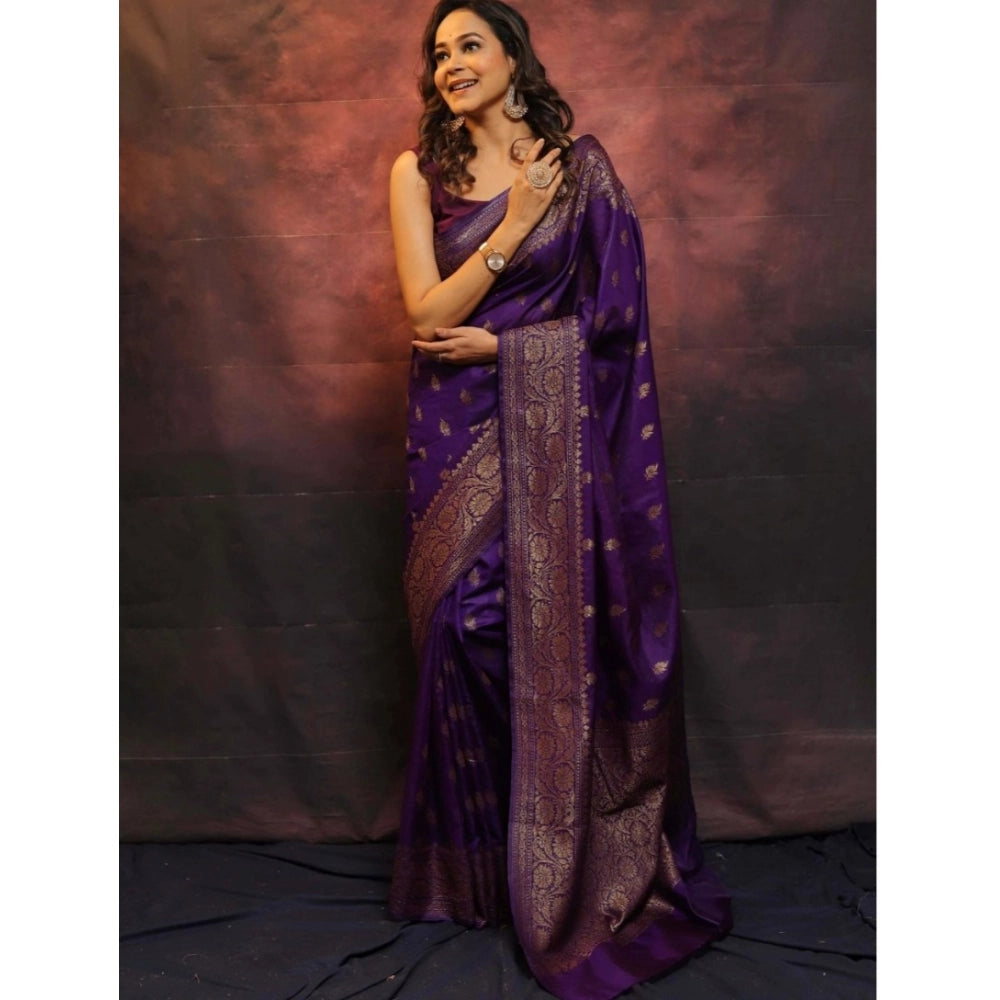 Women'S Silk Printed Saree With Unstitched Blouse 5.5Mtr (Purp