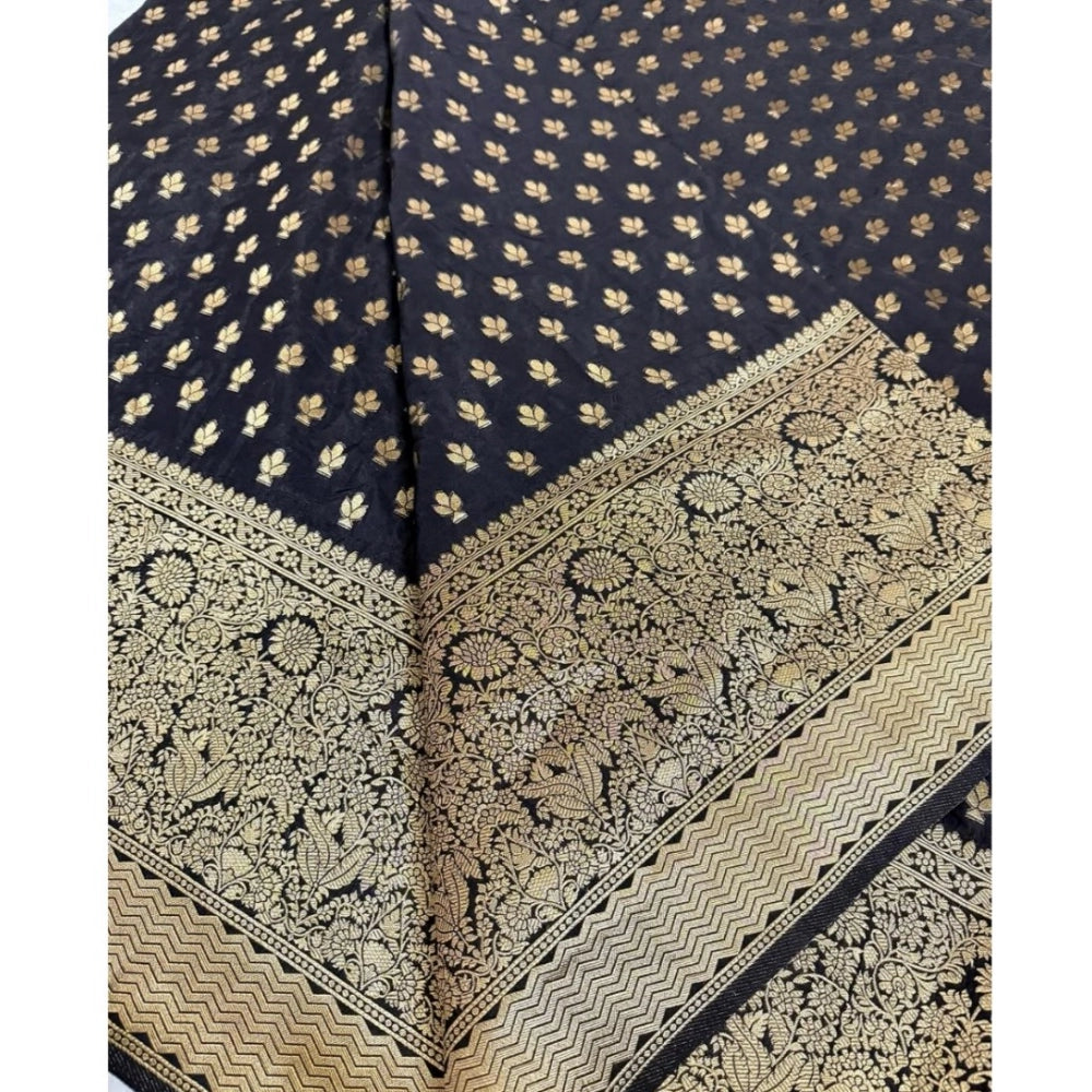 Women'S Silk Printed Saree With Unstitched Blouse 5.5Mtr (Blac
