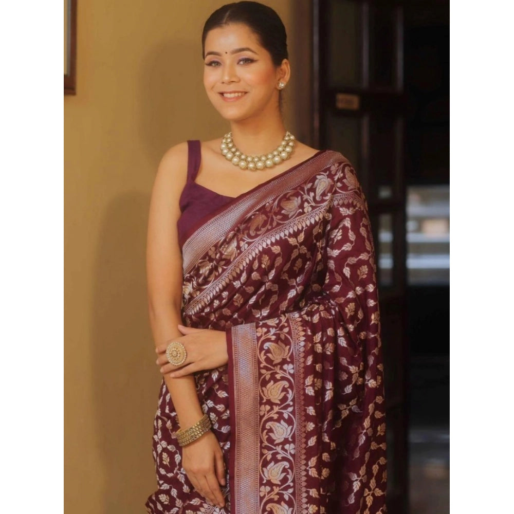 Women'S Silk Printed Saree With Unstitched Blouse 5.5Mtr (Maro
