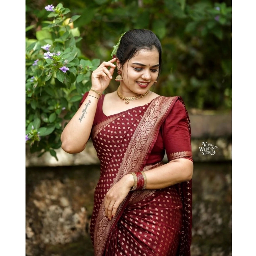Women'S Silk Printed Saree With Unstitched Blouse 5.5Mtr (Maro