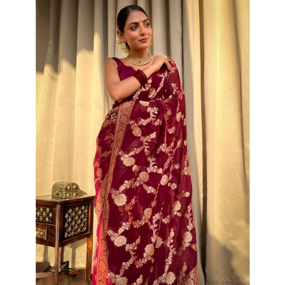 Women'S Silk Printed Saree With Unstitched Blouse 5.5Mtr (Maro