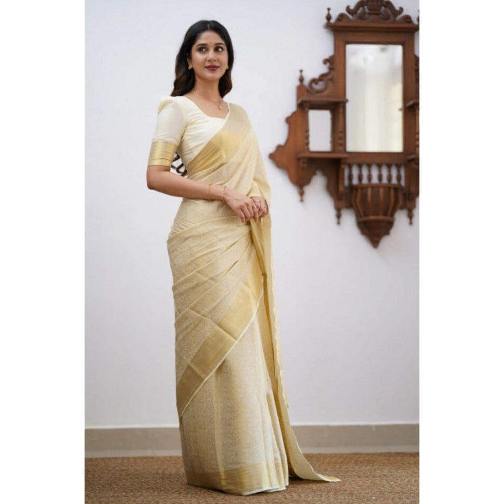 Women'S Silk Printed Saree With Unstitched Blouse 5.5Mtr (Crea