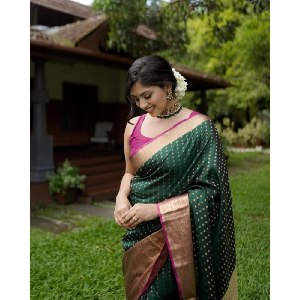 Women'S Silk Printed Saree With Unstitched Blouse 5.5Mtr (Gree