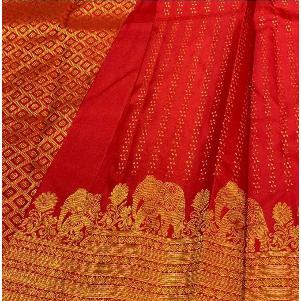 Women'S Silk Printed Saree With Unstitched Blouse 5.5Mtr (Red)