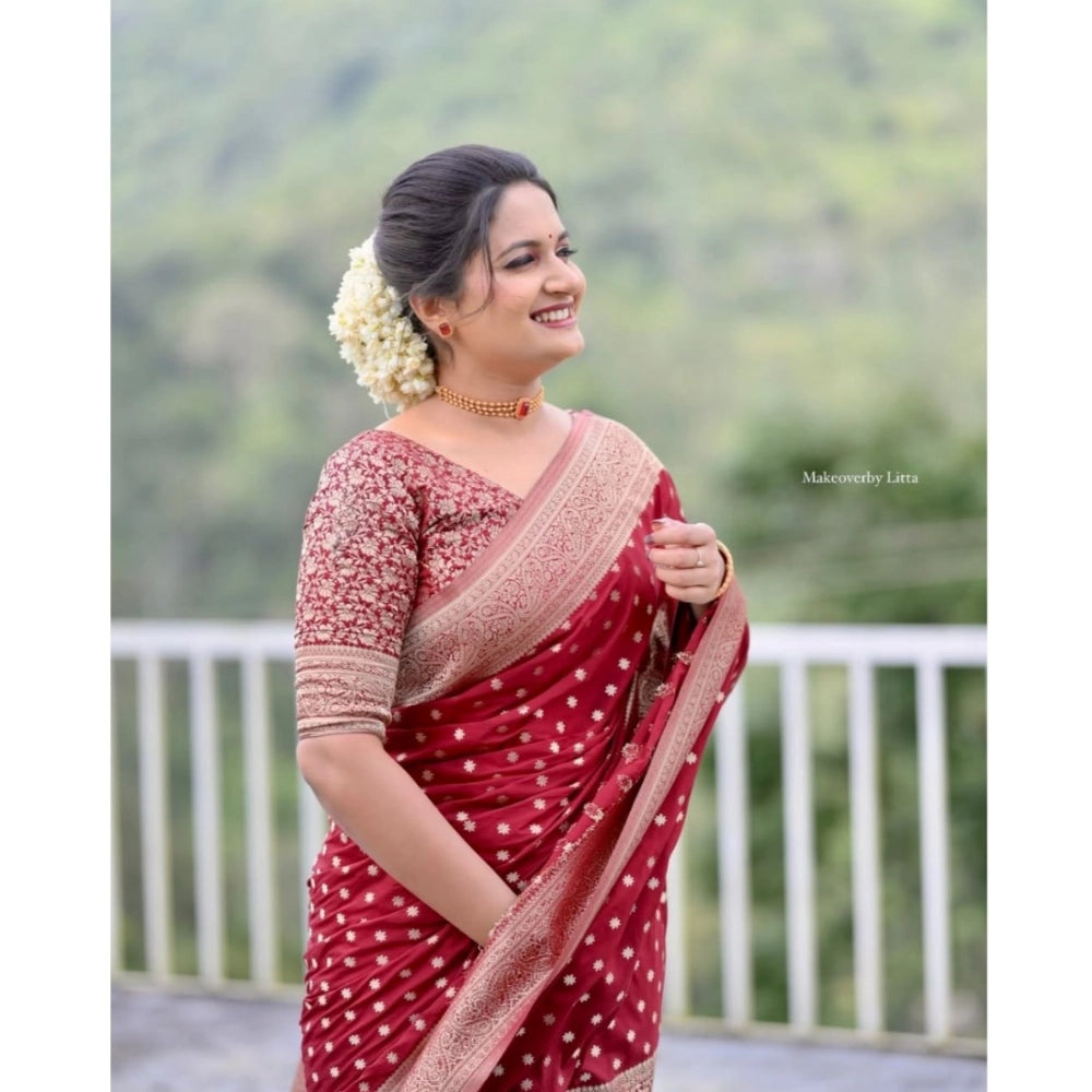 Women'S Silk Printed Saree With Unstitched Blouse 5.5Mtr (Maro