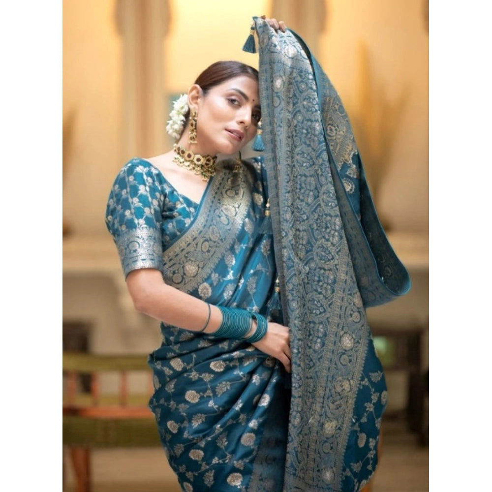 Women'S Silk Printed Saree With Unstitched Blouse 5.5Mtr (Rama