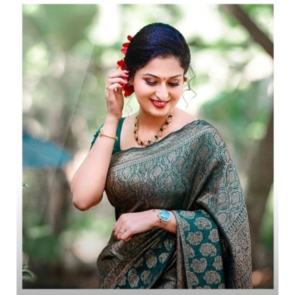 Women'S Silk Printed Saree With Unstitched Blouse 5.5Mtr (Gree