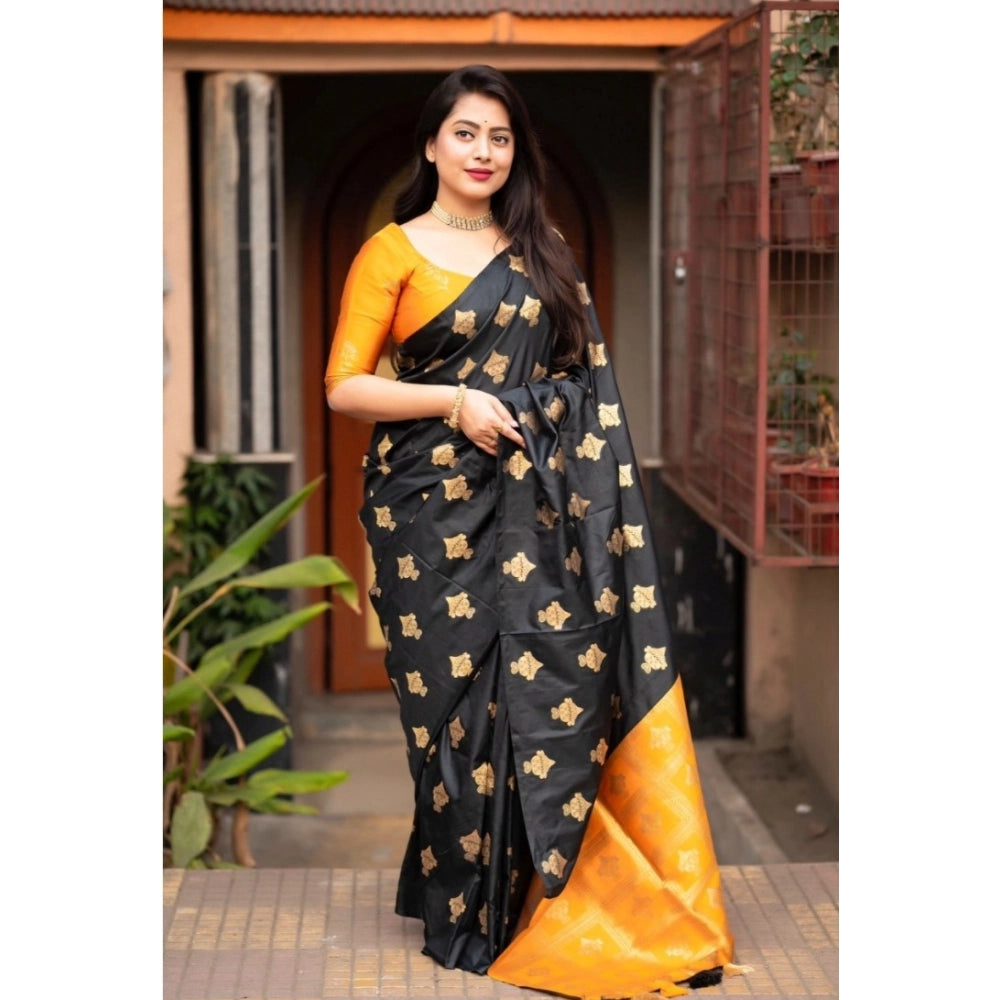 Women'S Silk Printed Saree With Unstitched Blouse 5.5Mtr (Yell