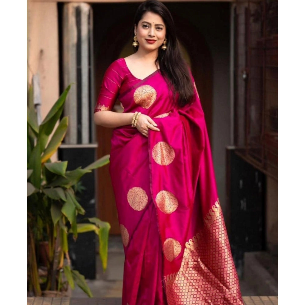 Women'S Silk Printed Saree With Unstitched Blouse 5.5Mtr (Pink