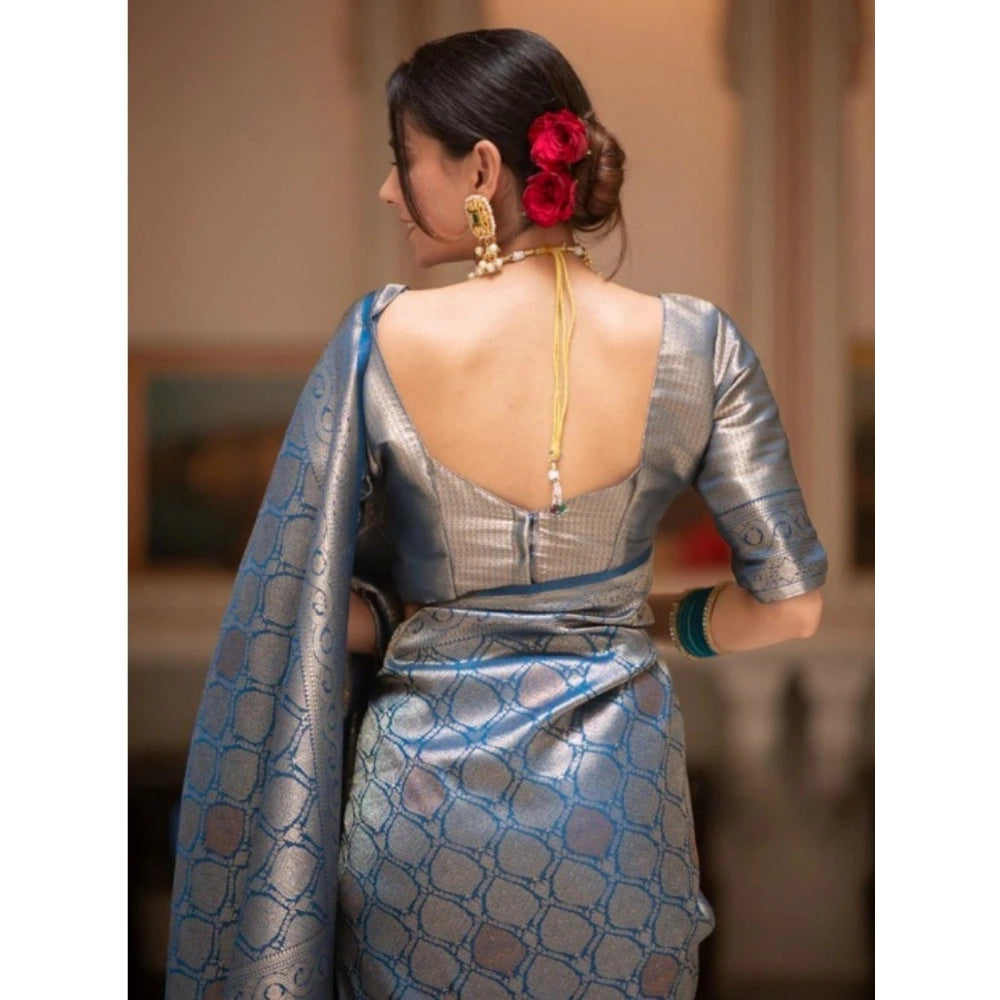 Women'S Silk Printed Saree With Unstitched Blouse 5.5Mtr (Rama